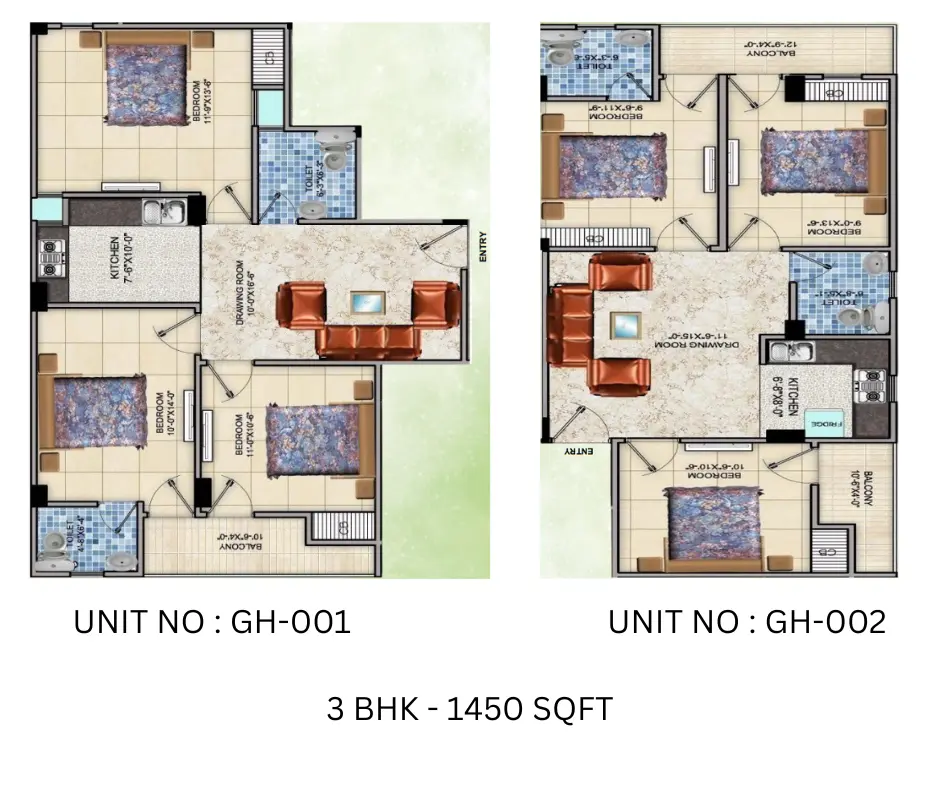 3 BHK Low Rise Flat 1450 sqft